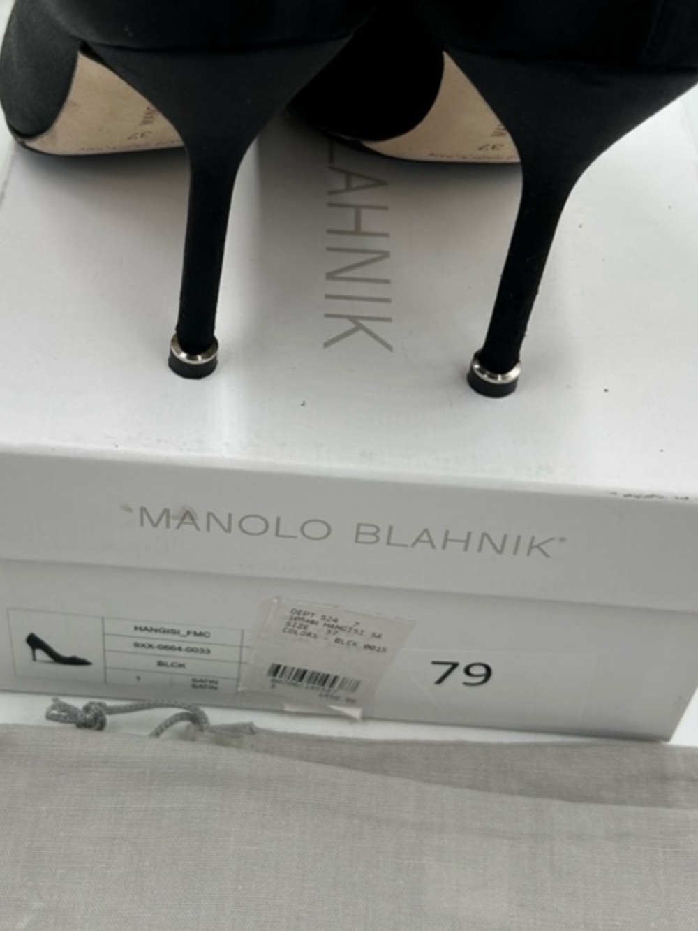 Manolo Blahnik HANGISI Black Satin Crystal-Buckle Pointed Toe Pumps. Size 37 - Picture 5 of 7